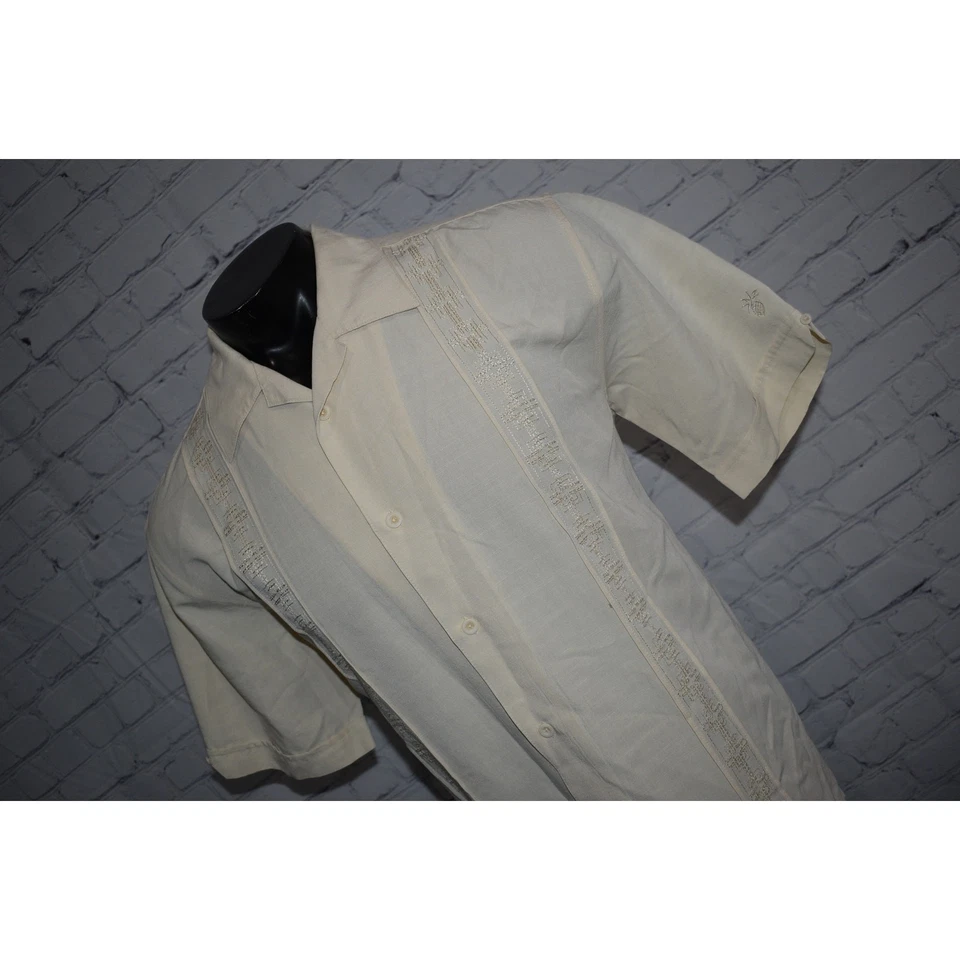 Camisa Cubavera Estilo Hawaiano Mezcla Rayón Para Hombre Talla Mediana Tostado Claro Foto 2 de 4