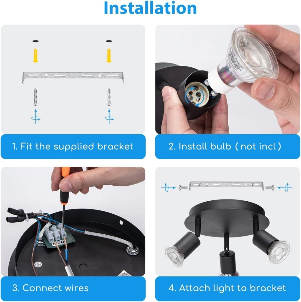Aigostar Plafoniera 3 Faretti Orientabili GU10 Ø200mm Nera Per Interni - Immagine 2 di 4