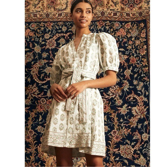 block print linen dress Cream Print Linen Dress, Hand Block Print Dress, Pleated Dress, Made to  Order, Custom Made, Plus Size