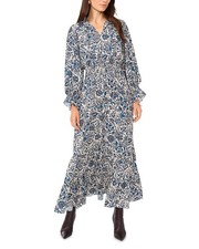 Vince Camuto Printed Tie-Neck Smocked Maxi Dress Women's XL Sand Drift Pullover
