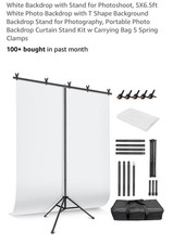 White Backdrop with Stand for Photoshoot, 5X6.5ft White Photo Backdrop with T...