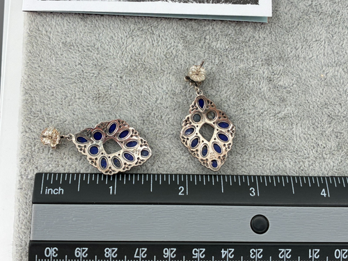 American West Carolyn Pollack Blue Lapis Sterling Silver Dangle Diamond Earrings - Bild 4 von 18