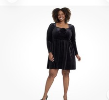 Ava & Viv Women's Long Sleeve Velvet Midi A Line Dress Black Size 3x Pockets New