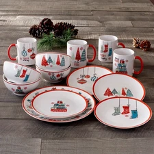 American Atelier  Holiday Aisle Christmas Dinnerware 16 piece Set Service for 4