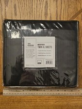 Twin XL Bed Sheet Set Solid Black New 3 Piece Flat Fitted Pillowcase Dorm Room
