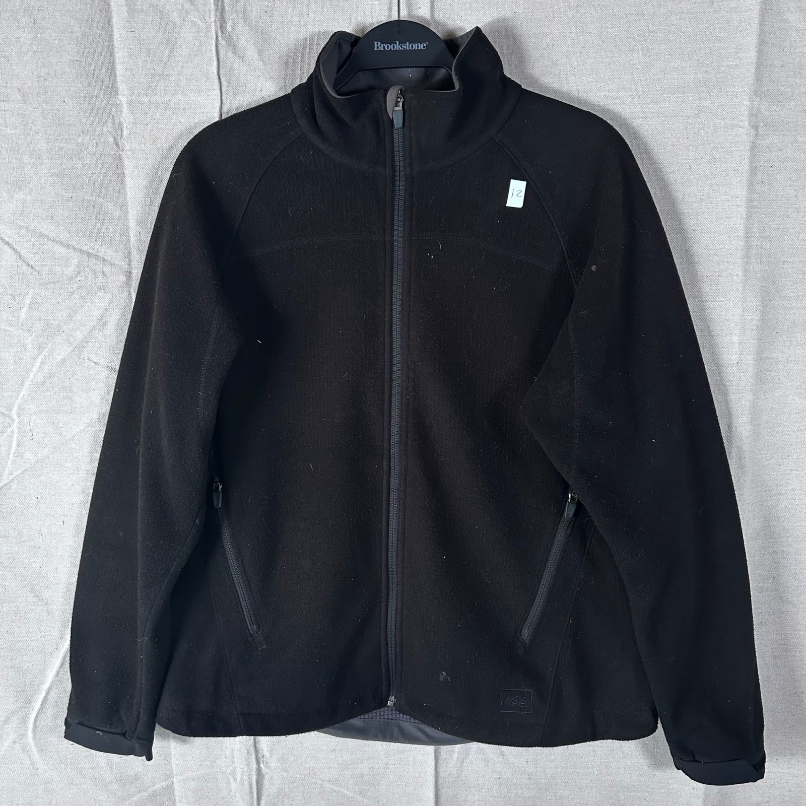 REI Womens Black Full Zip Fleece Jacket Grid Lined Outdoor Layer Large