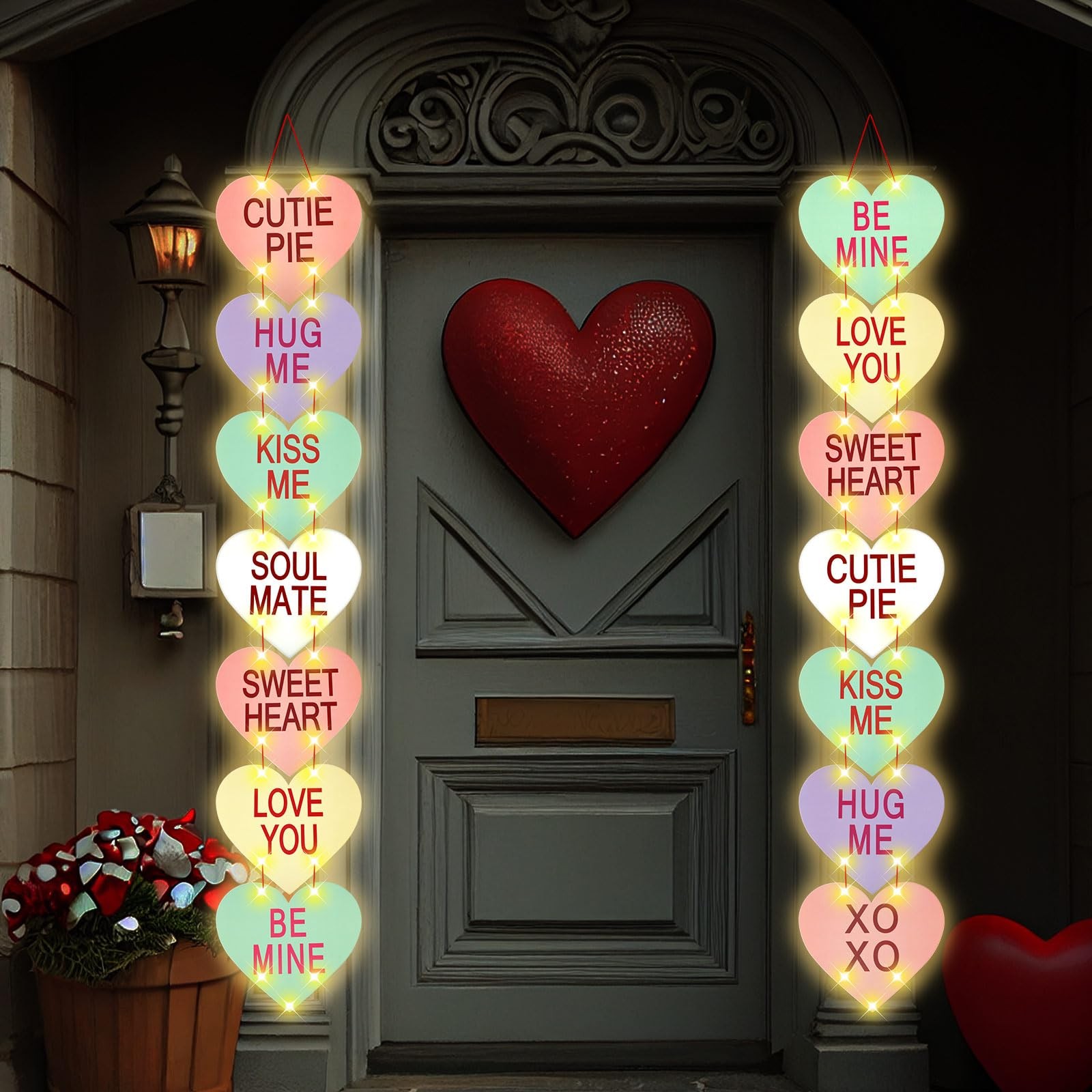 2 Pcs Valentine s Day Decoration Outdoor Lighted Conversation Hearts Hanging ... thumbnail 5