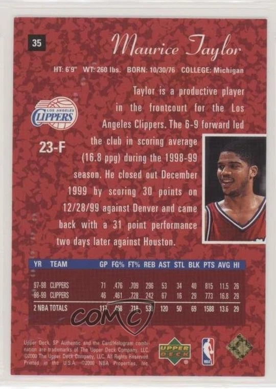 1999-00 SP Authentic Maurice Taylor #35 - Image 2 of 2