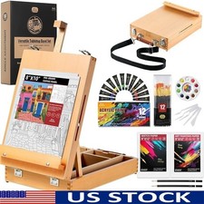 Portable Beechwood Tabletop Easel Art Set W/ Paints Brushes Storage Sketchbox US