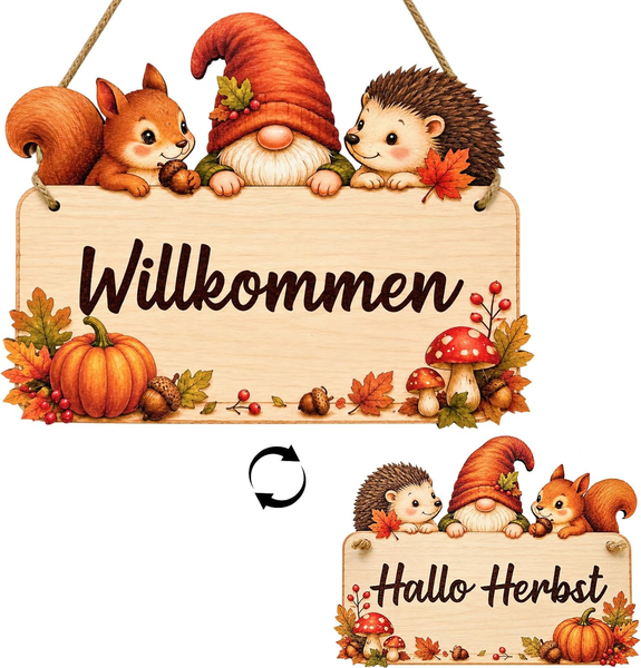 Herbstdeko Zum AufhäNgen, Willkommen Schild Hallo Herbst Deko Holz-image