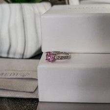 925 Sterling Silver Unisex CZ Solitaire Ring Pink Stone Pave | Gift