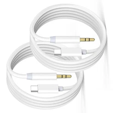 (2-Pack) USB C to 3.5mm Aux Audio Cable for iPhone 16 Pro 3.3 Feet, White 