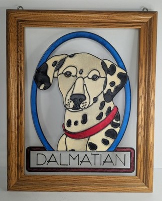 Open Windows Dalmatian Dog Pet Stained Glass Sun Catcher Wood Framed W Hooks Exc