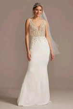 Galina Signature Sheath V-Neck Beaded Ivory/White Wedding Dress Size 6