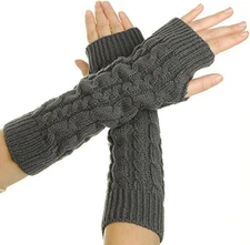 Flammi Women'S Knit Arm Warmers Fingerless Gloves Thumb Hole Gloves Mittens for