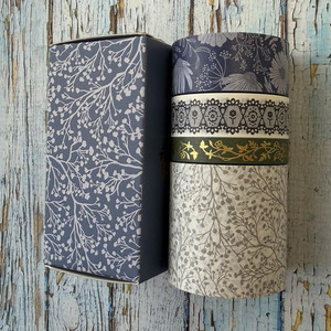 Archer & Olive - Floral Botanical Washi Tape Set, Blue White Gold, BBWT321