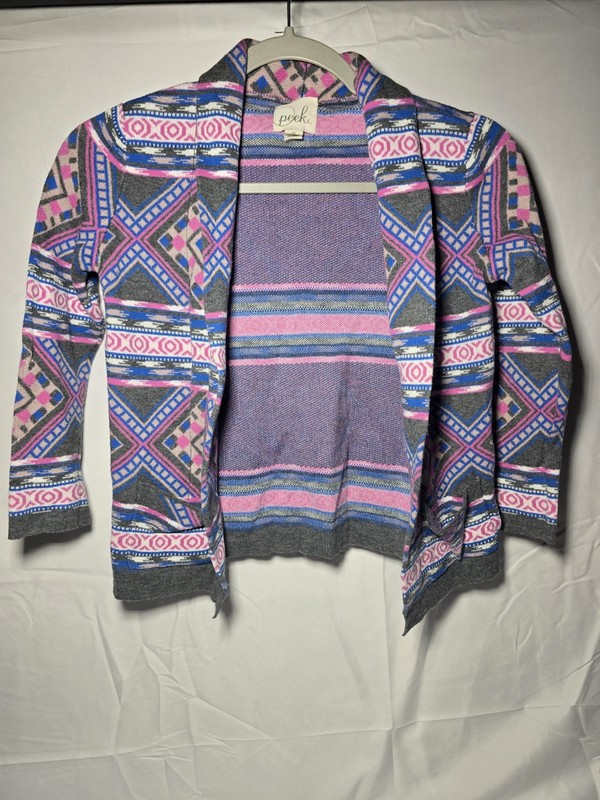 Peek Girl's Open Front Aztec Print Cardigan Size Medium 6 - 7 Excellent B3 EUC 