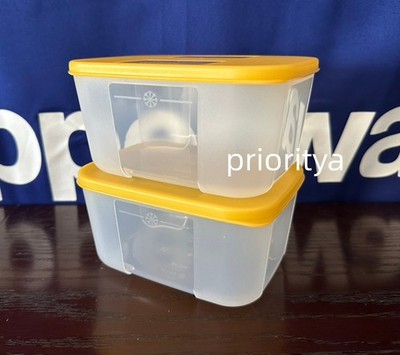 Tupperware Freezer Mates Rectangular Container 700ml Set of 2 Sheer Apricot New