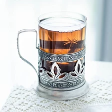 Tea Glass Holder Podstakannik FLEUR DE LIS 1960s Vintage Soviet Tea Accessories