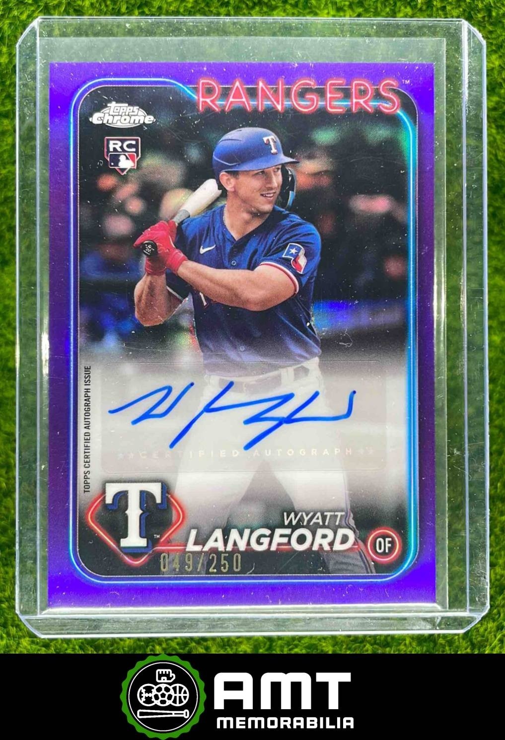 Wyatt Langford RC 2024 Topps Chrome Update 49/250 Auto Purple Texas Rangers