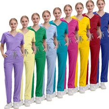 Unisex Comfort Medical Scrub Set: Stretchy V-Neck Top  Straight-Leg Pants