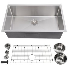 32 Inch Undermount Single Bowl Stainless Steel Kitchen Sink 16 Gauge Easy Drain
