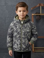 Boys' Puffer Coat Denoeye Printed Hooded Reversible Jacket-Cat  Jack Sz 4/5