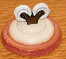 ancien SUPPORT PLAFOND lampe PORCELAINE roulette SUSPENSION de lustre PLAFONNIER