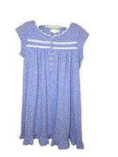 Eileen West Nightgown White Blue Pima Cotton Lace Ruffle Prairie Cottage 2014 S