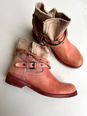 Felmini Portugal Women's Pinkish Beige Distressed Leather Boots Boho EU 38