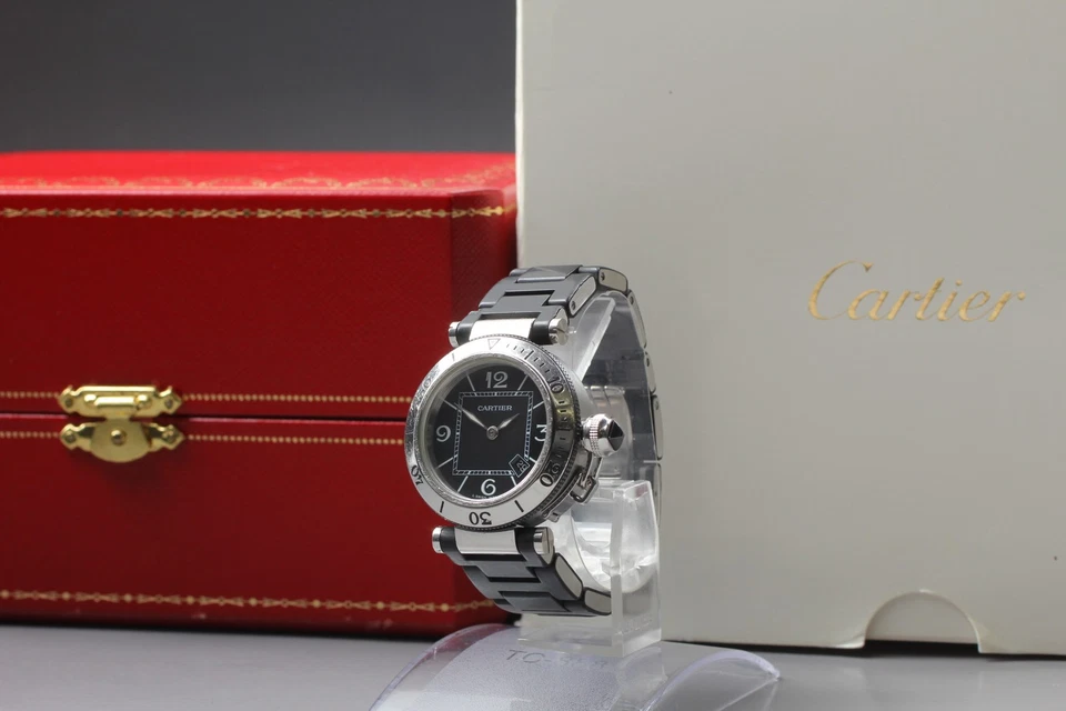 [Exc+5 w/ Box Paper] CARTIER Pasha Seatimer W3140003 Black Dial Women's Qz Watch - Image 3 of 4