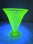 Fenton Uranium Glass Vase, Hobnail I Believe. With Original Sticker