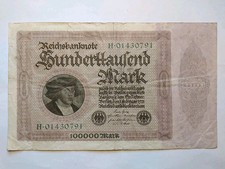 100000 Mark Reichsbanknote from 01 February 1923, used, good condition