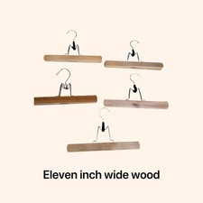 LOT OF 5 VINTAGE WOODEN CLOTHING PANT CLAMP HANGERS  11 INCHES WIDE