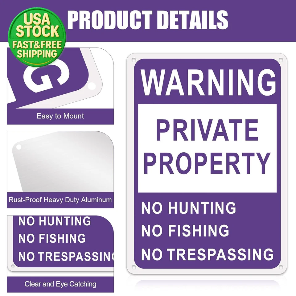 8 Pack No Hunting No Trespassing Signs Private Property Reflective 10x7" - Image 3 of 4