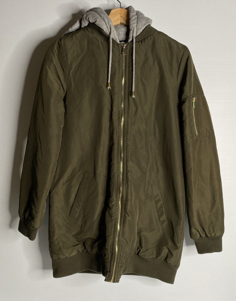 Supré Parka Women S/M Olive Khaki Grey Quilted Padded Zip Up Detachable Hood