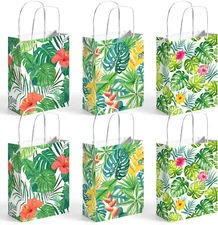 24 Pack Party Favor Bags with Handles, 5.5" X 2.8" X 8" Hawaii Luau Goodie Treat