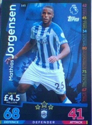 MATCH ATTAX 18/19 MATHIAS JORGENSEN HUDDERSFIELD TOWN BASE CARD No. 165