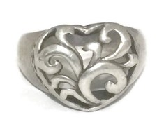Vintage Heart Chunky Sterling Silver Thumb Ring Size 6.50 6g Love Valentine 