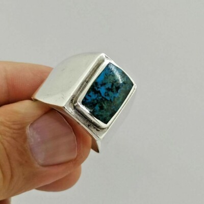 Handgefertigter Sterlingsilber Ring mit großem Elatstein geeignet für große Fingergröße Mann.