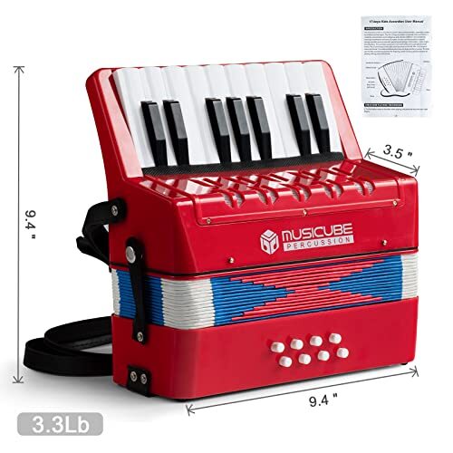 Accordion Instrument for Kids 17 Keys 8 Bass Accordion with Straps for