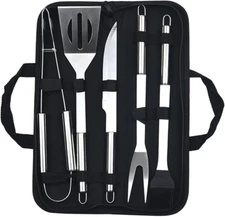 5-PC Stainless Steel BBQ Tools Set - Outdoor Grill Utensils with Storage Bag