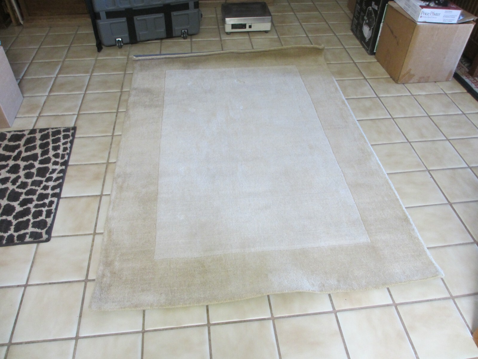 nice! Pottery Barn HENLEY wool rug tan and brown squares plain pattern