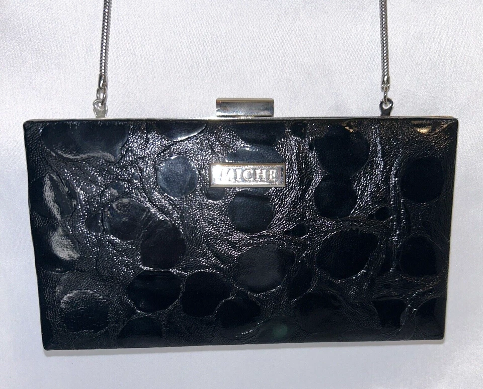 MICHE черный застежки бумажник вечер сумочки жесткий чехол через плечо серебряная цепочка - Изображение 2 из 4