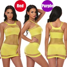 Fishnet Chemise Stretch Mini Dress Sexy Hollow Out Lingerie Sleepwear Nightwear