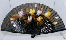 Antique Fan 19th Century French Handmade  Hand Painted Carved Wood Church