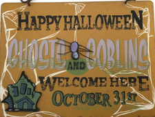 Halloween Metal Sign Happy Halloween Ghosts  Goblins Welcome Here October 31st