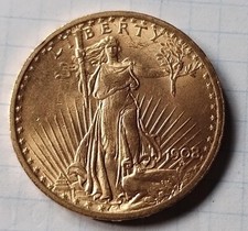 STATI UNITI - 20 Dollari oro "Saint Gaudens" 1908 No motto KM # 127