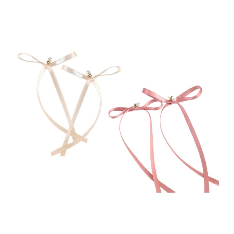 Unique Ribbon Bowknot Earrings Ear Pendant with Imitation Pearl Ornament Dangle