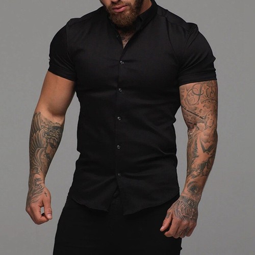 Camisas Formales Hombre Ajuste Estrecho Abotonadas Moda Verano C8 - Imagen 11 de 25
